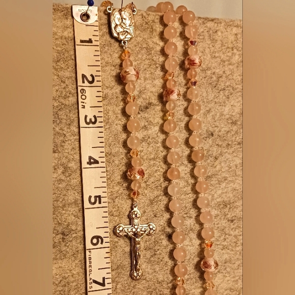 Rosary Necklace Beaded Rose Quartz, AB crystals and glass Rose beads. - Picture 4 of 6